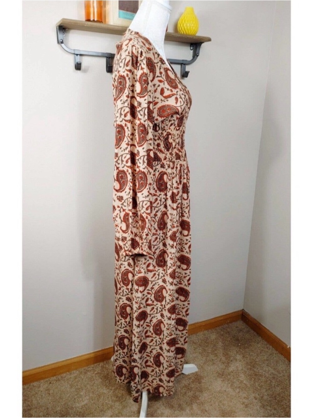 Anthropologie Brown Paisley V-Neck Midi Dress - Picture 3 of 6